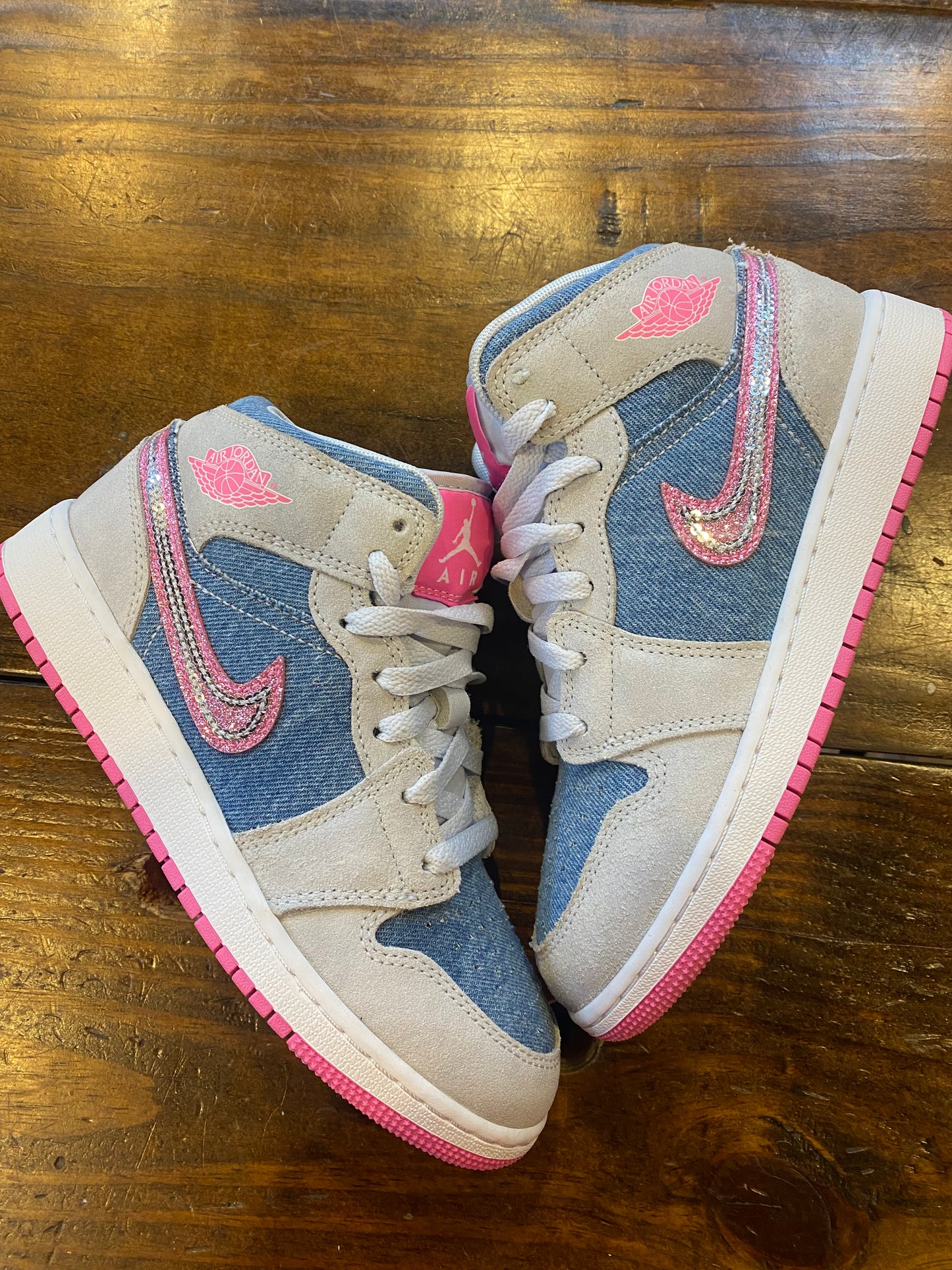 Jordan 1 Mid GS Denim Sequin PRE OWNED