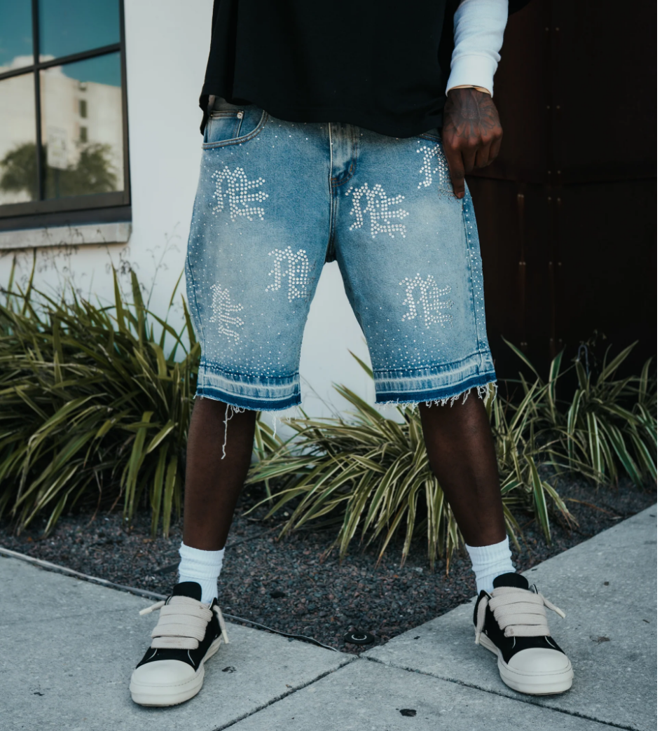ME Rhinestone Blue Denim Shorts
