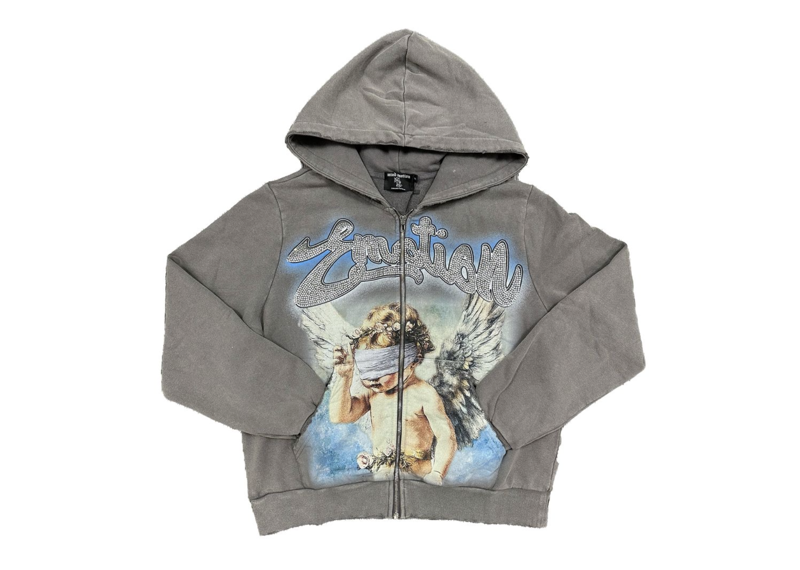 Grey Angle Rhinestone Zip Up