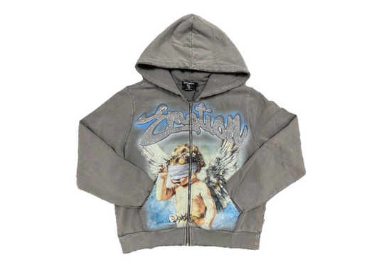 Grey Angle Rhinestone Zip Up