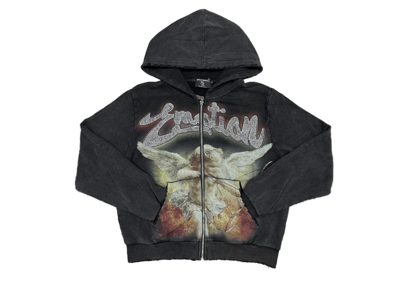 Black Angle Rhinestone Zip Up