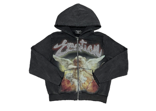 Black Angle Rhinestone Zip Up